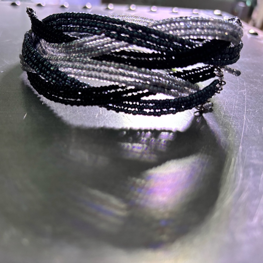 Black and Silver Beaded Memory Wire Choker Style Necklace